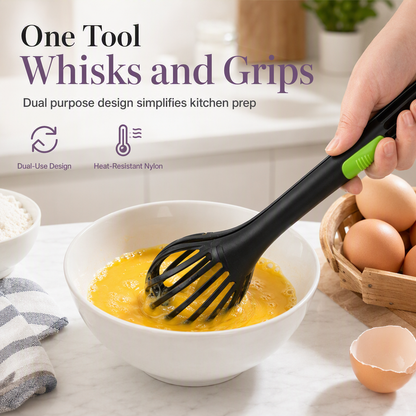 2-in-1 Egg Whisk and Food Tongs Kitchen Tool
